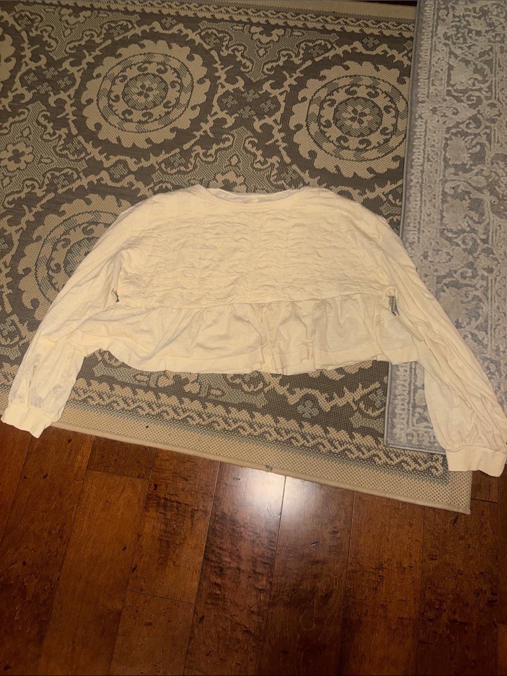 Pilcro Cream Ruffle-Hem Knit Sweatshirt